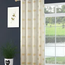 GEET CREATIONS Cream & Gold-Toned Floral Printed Room Darkening Velvet Window Curtain-image-96