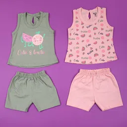 V-Mart Girls Pack Of 2 Conversational Printed Round Neck T-shirt & Shorts-picture-27