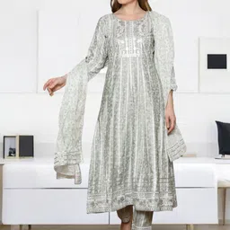 Jeff co-op Women Floral Printed Panelled Gotta Patti Kurta with Trousers & With Dupatta-picture-15