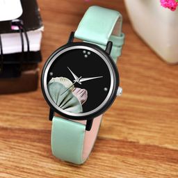 VIRAKTI Women Brass Printed Dial & Leather Bracelet Style Straps Analogue Watch G-36-GREEN BLACK-24-picture-2