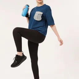 clovia Women Solid Round Neck Polyester Blue T-Shirt image 5