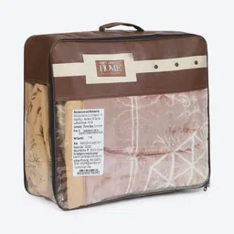 Monte Carlo Peach-Coloured & Brown Heavy Winter Double Bed Blanket 1136 GSM image 3