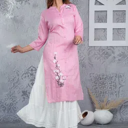 Mehsoos Women Floral Embroidered Cotton Kurta with Skirt image 3