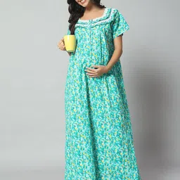 SEPHANI Women Maternity Printed Maxi Pure Cotton Nightdress-image-11