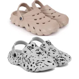 KAPYANSH Men Set of 2 Grey & Brown Clogs Flip Flops image 1