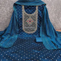 KALINI Women Blue Woven Design Silk Blend Unstitched Dress Material-picture-38