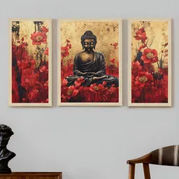 Art Street Red & Yellow 3 Pieces MDF Abstract Wall Art image 4