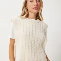 Happiness istanbul Women Cable Knit Sweater Vest-picture-17