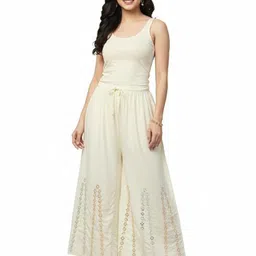 Thrifty Thread We Promise Women Floral Embroidered Flared Palazzos-picture-30