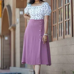 SHINISHA Print Puff Sleeve Ruffled Fit & Flare Midi Dress-picture-24