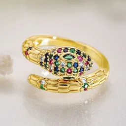 Rubans 22K Gold Plated Cubic Zirconia-Studded Adjustable Finger Ring-picture-39