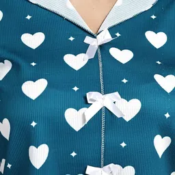 Clothus Women Blue Satin Printed Night suits image 2