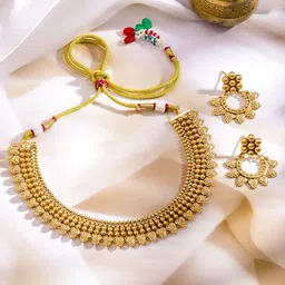 Rubans 22K Gold-Plated Embossed Petal & Beaded Traditional Jewellery Set image 2