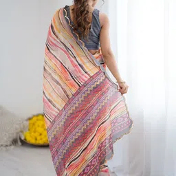 KALINI Abstract Printed Sequinned Saree With Unstitched Blouse Piece image 4