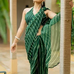 kalini MIRCHI FASHION Leheriya Mirror Work Pure Georgette Leheriya Saree image 5