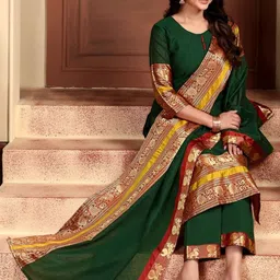 Vastukala Women Ethnic Motifs Woven Design Cotton Kurta with Trousers & Dupatta image 5