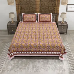 CLOTHOLOGY Pink & Pink Ethnic Motifs 180 TC King Bedsheet with 2 Pillow Covers image 5