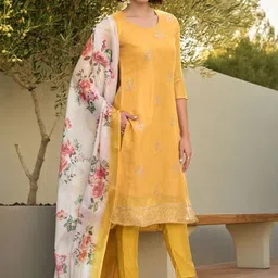 SZN Women Floral Embroidered Kurta with Trouser & Dupatta image 2