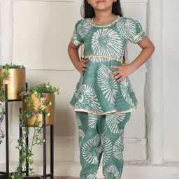 Cutiekins Girls Floral Printed Round Neck Gotta Patti A-Line Kurta With Dhoti Pants-picture-34
