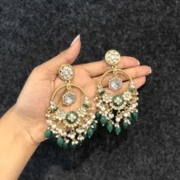 Anouk Gold-Plated Artificial Studded and Beaded Contemporary Chandbalis image 2