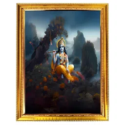blinkart Blue & Yellow Printed Lord Krishna Religious Wall Art-image-92