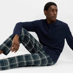 Marks & Spencer Pure Cotton Checked Loungewear Bottoms image 3