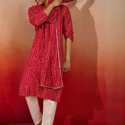 VASTRAMAY Ethnic Motifs Printed Mandarin Collar Straight Kurta With Trousers & Dupatta-picture-20