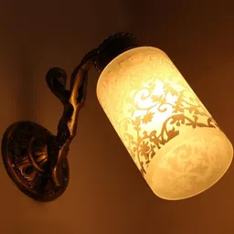 1ST TIME White & Bronze-Toned Printed Metal Traditional Cylinder Shaped Wall Lamp image 4
