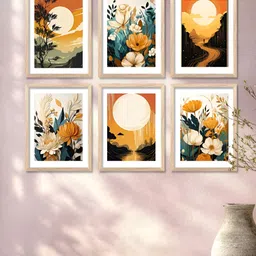 Kotart White & Yellow 6 Pieces Wooden Floral and Botanical Wall Arts-image-87