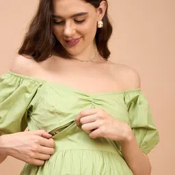 Shades of Sabi Off-Shoulder Puff Sleeve A-Line Midi Maternity Dress image 4