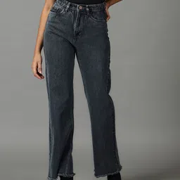 SHOWOFFFF Women Comfort Wide Leg High-Rise Light Fade Acid Wash Stretchable Jeans image 2