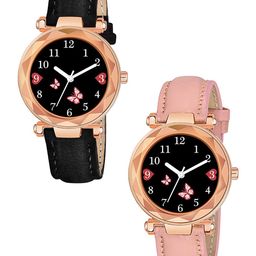 CSAMON Women Pack of 2 Printed Dial & Straps Analogue Watch GR379RG BFly BLK Vel PINK G L-picture-46