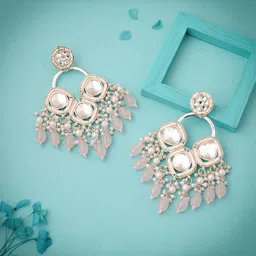 MEIRA JEWELLERY Silver-Plated Stones Studded & Beaded Contemporary Drop Earrings image 3