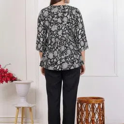 ETC X D To D Life Style Printed Pure Cotton V-Neck Top & Trousers Co-Ords Set image 3