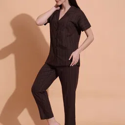 CORSICA Pure Cotton Striped V Neck Night Suit image 5