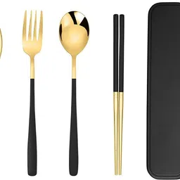 iktu Premium Gold Plated 304 Stainless Steel Fork Spoon Chopstick Set Flatware Dinnerware Cutlery Tableware Set (Black) Disposable Steel Cutlery Set-picture-10