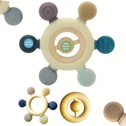 k2j Baby Teething Toys Silicone Teethers BPA Free Silicone Rudderwith Wooden Teether Teether image 1