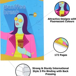 navneet Youva Soft Bound Long Book Trendy Series 17x27 cm Regular Notebook Single Line 172 Pages image 4