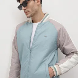 The Roadster Life Co. Colourblocked Stand Collar Raglan Sleeves Varsity Jacket-image-14
