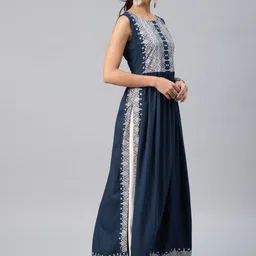 Vishudh Women Teal Blue Printed A-Line Kurta image 3