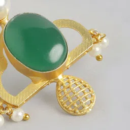 Anouk Gold-Plated Artificial Stones Studded & Beaded Contemporary Drop Earrings image 3