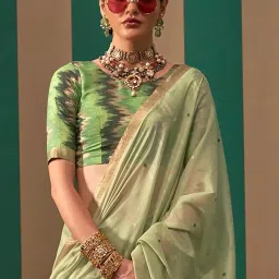 Elora Green Silk Woven Saree With Unstitched Blouse image 4