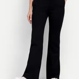 Broadstar Black Flared Fit High Rise Bootcut Trousers-image-79