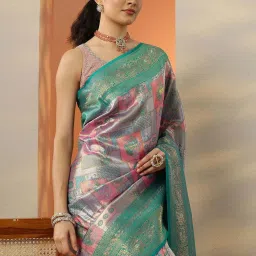 Libas Pink Woven Design Saree With Unstitched Blouse image 4