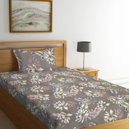 Klotthe Floral Brown & Green 210 TC Cotton Single Bedsheet with 1 Pillow Cover-picture-24