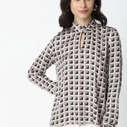 RAREISM Off White Cotton Geometric Top-image-84