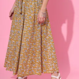 DECKEDUP Mustard Cotton Floral Print Skirt image 4