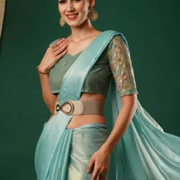 Satrani Sky Blue Saree With Unstitched Blouse image 4