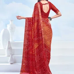 Satrani Red & Orange Bandhani Saree With Unstitched Blouse image 4