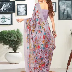 Satrani Dusty Purple Floral Print Saree With Unstitched Blouse image 4